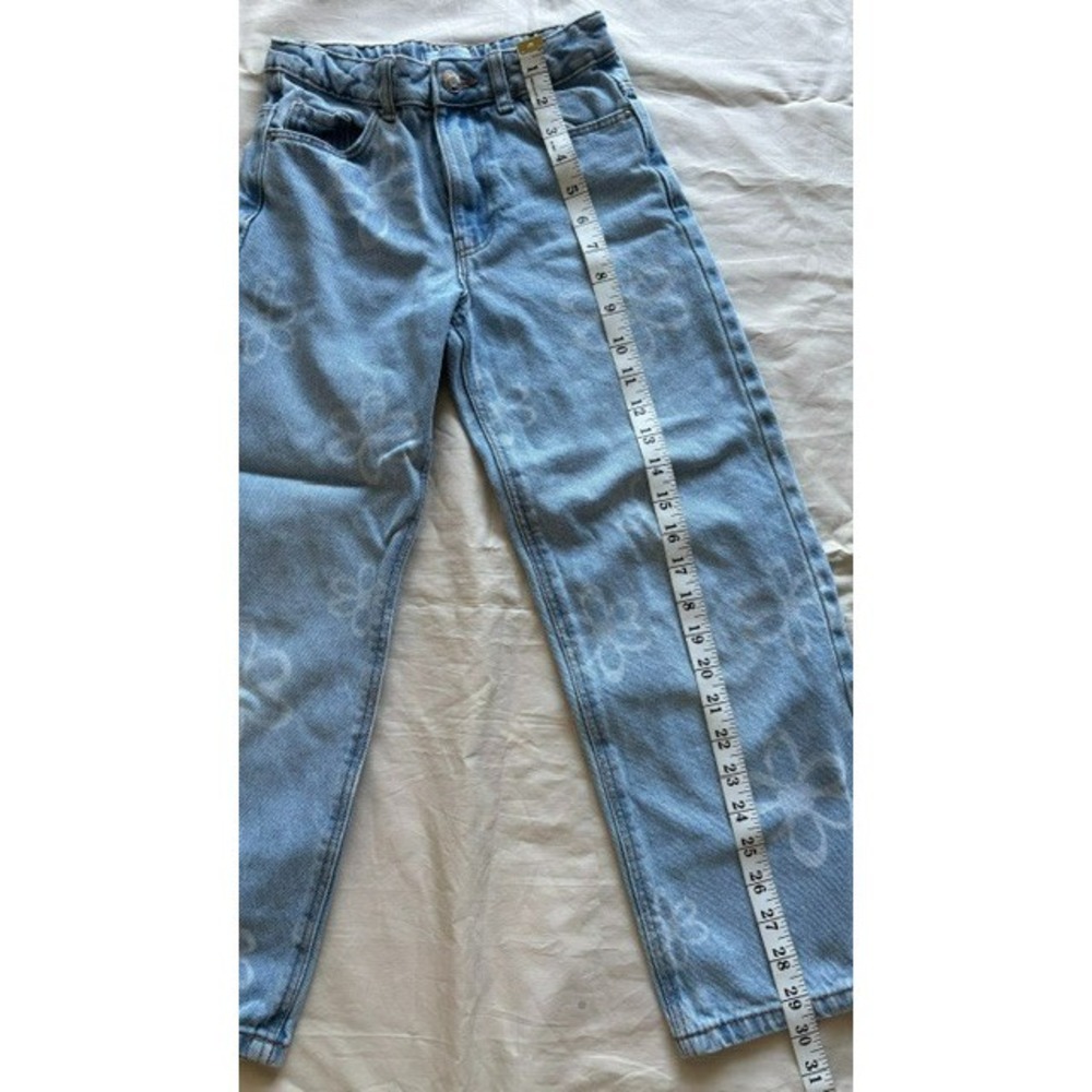 Primark Girls Floral Print Wide Leg Jeans Sz 7-8 Light Wash Demin Elastic Waist - Picture 10 of 11